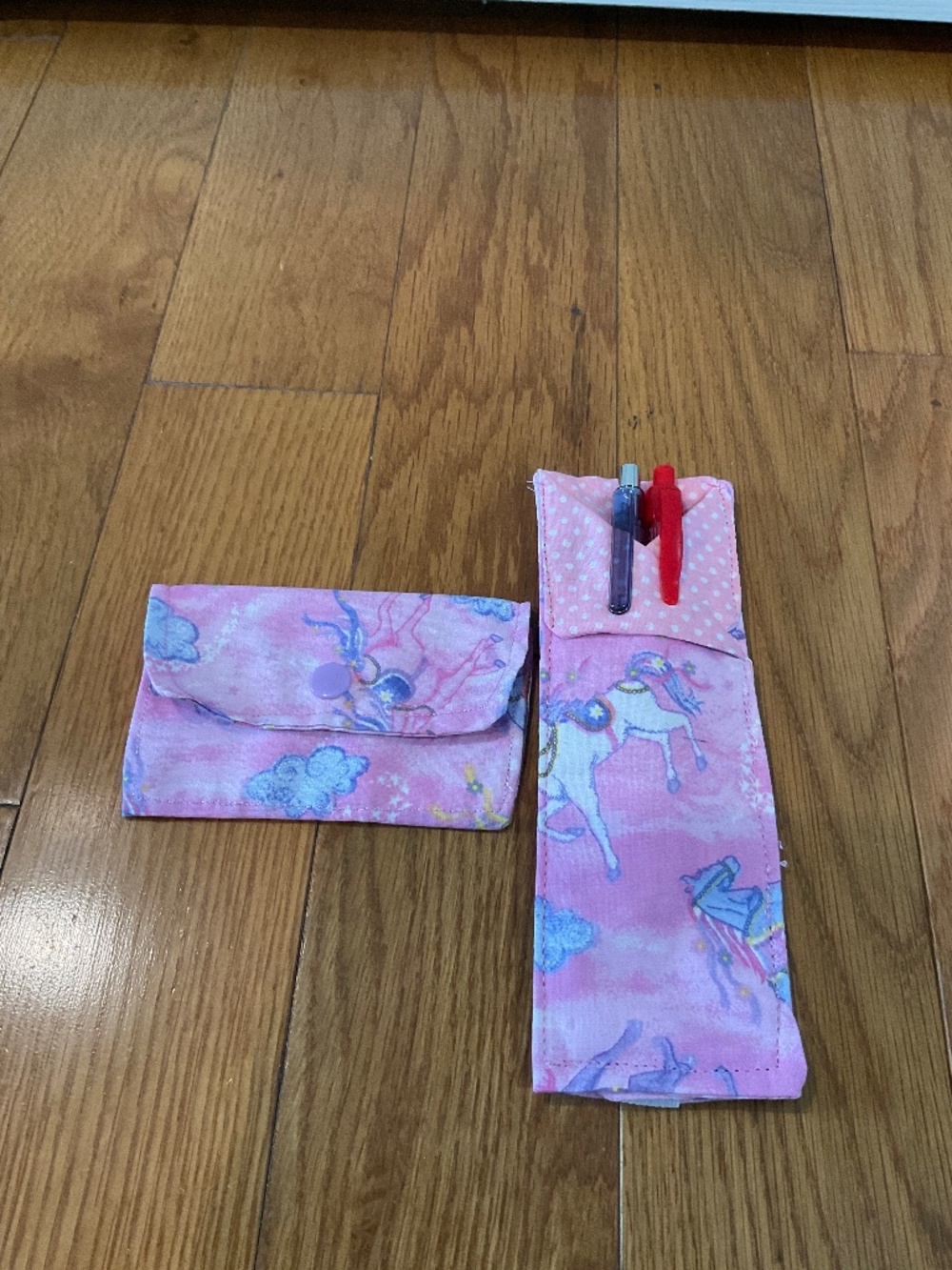 Pink and Purple Unicorn Snap Pouch and Pen Keeper Bookmark Set
